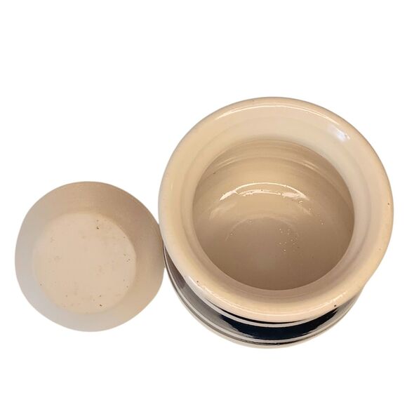 VTG  Casey Pottery Marshall TX Cream With Blue Stripe Crock Sugar Bowl W/ Lid 4” - Picture 6 of 9